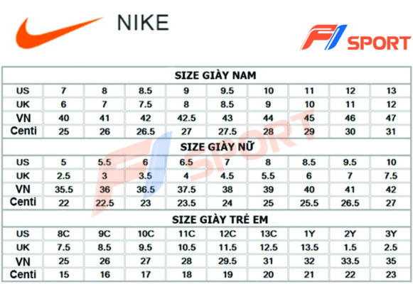 Cách chọn size giày đá banh - Bảng size giày Nike | F1sport
